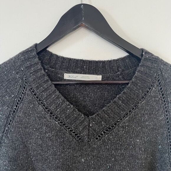 Woolrich Grey Wool Blend Speckled Knit Crochet Detail Vneck Sweater - Picture 3 of 9